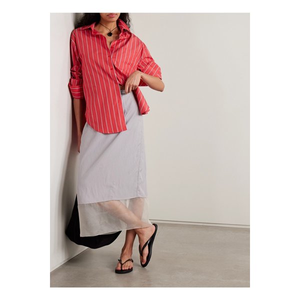 라 리뉴 오간자 트리밍 셸 미디 스커트 라이트 그레이 46376663162929585