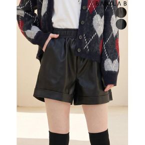 롤업 밑단 페이크레더 와이드 팬츠_P439879710