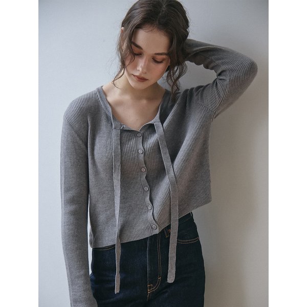 [리퍼브]RIBBON TIE KNIT CARDIGAN_GREY