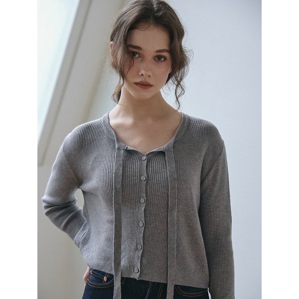 [리퍼브]RIBBON TIE KNIT CARDIGAN_GREY
