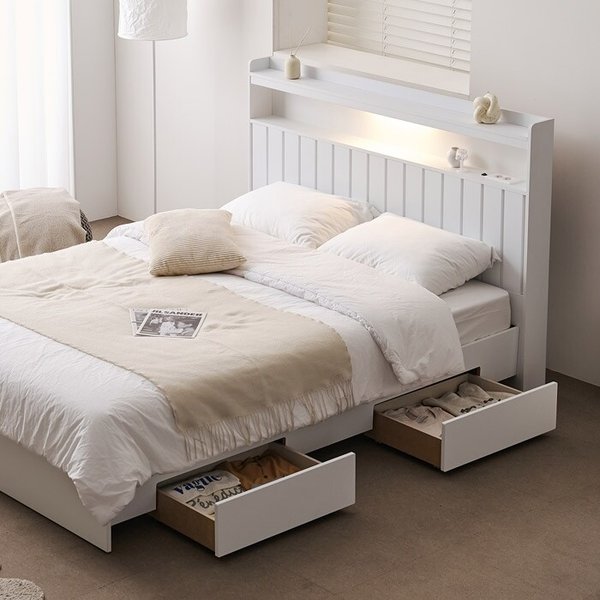 [보루네오]호텔라인 KC803 조명침대 Q (7존매트,서랍포함)