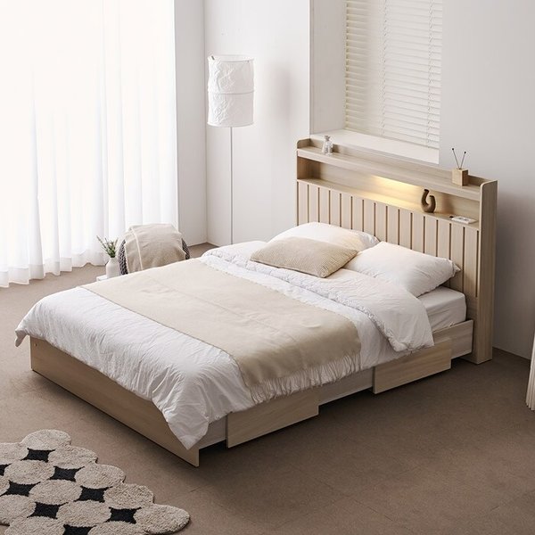 [보루네오]호텔라인 KC803 조명침대 Q (7존매트,서랍포함)