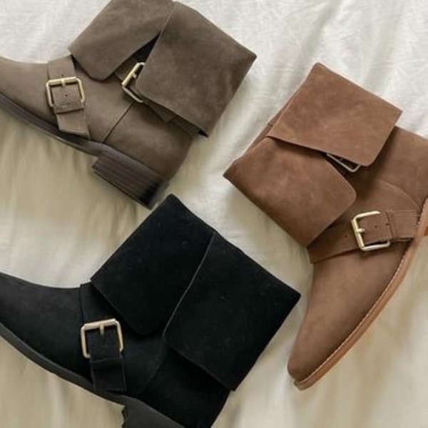 [옷자락] 여자 가을 스웨이드 버클 장식 로우힐 워머 미들 부츠