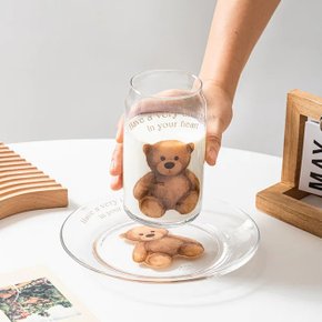 바나코 귀여운 미니 베어 유리컵+곰돌이 플레이트 세트