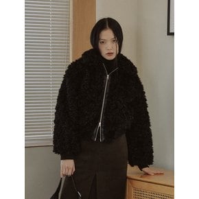 CROPPED ZIP-UP FUR JACKET / BLACK