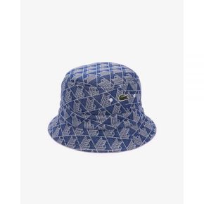 5210960 Lacoste Reversible Signature Monogram Jacquard Bucket Hat - Navy Blue / White