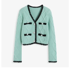 Niche design mint knitted cardigan skirt set-up