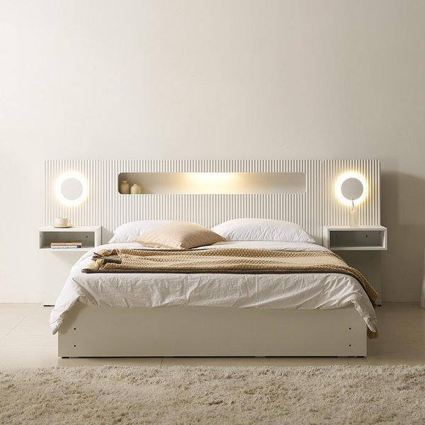 [보루네오]호텔라인 서랍 LED 침대 Q (매트별도,협탁2개) KC823