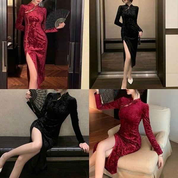 롱 파티룩 클럽룩 벨벳 원피스 섹시원피스 펄