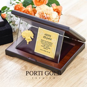 순금 24K 0.3g 카네이션 골드바 크리스탈 플레이트 상패 GML014
