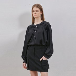 SHIRRING ROUND BLOUSE BLACK