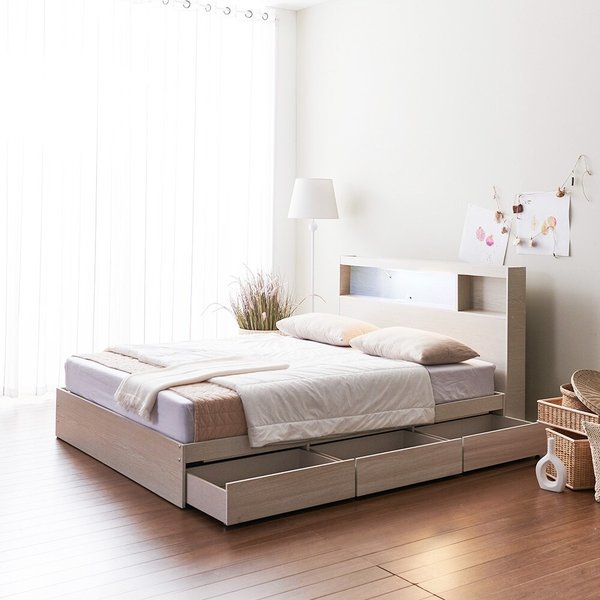 [착불] 우아미가구 모노 밀크 C타입 LED 3서랍 슈퍼싱글 침대+독립매트 FO5152