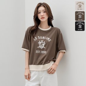 슈블랑 배색 프린팅 반팔 티셔츠