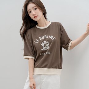 슈블랑 배색 프린팅 반팔 티셔츠