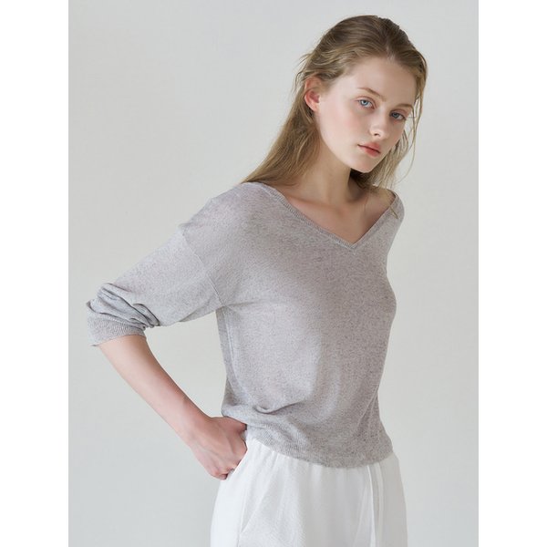 V-Neck Linen Half Knit_4color