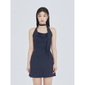 Scarf flare dress (Navy)