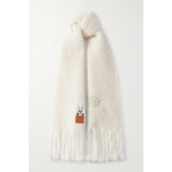 루이스 웨인 아플리케 자수 프린지 모헤어 블렌드 스카프 46376663162984271