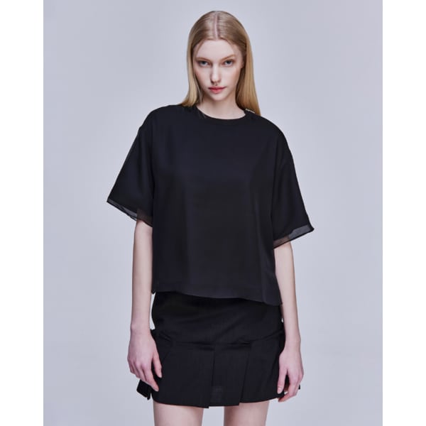 [파주점] [송지오우먼]송지오 컬렉션 베일드 오키드 엠브로이드 티셔츠 블랙 WH3TS705BK
