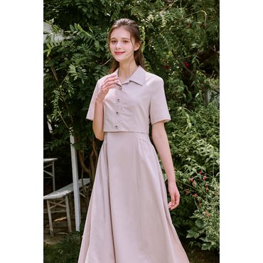 르샵 카라 반팔 단추 롱 원피스 U1F21WOP040 리에떼