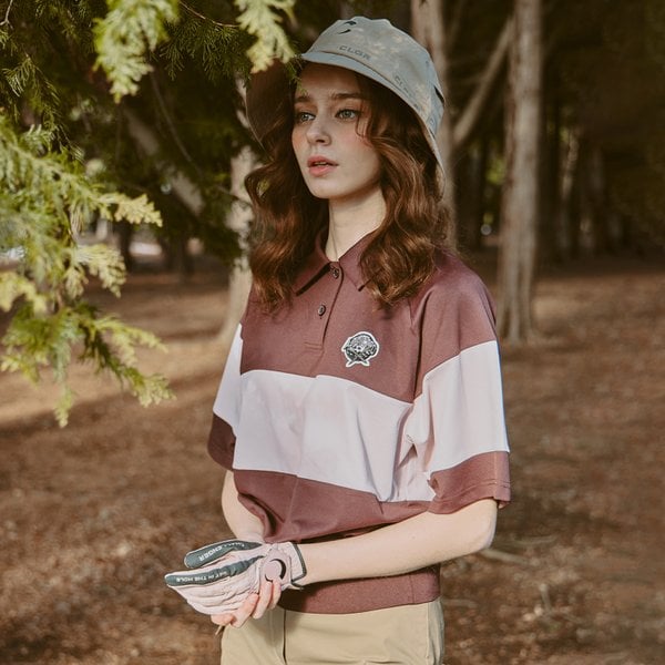 [부산점] 컬러블록킹 자수와펜 여성 블루종 반팔티셔츠 브라운_CHD2WST0635BR