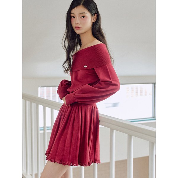 바네사 오프숄더 플레어 원피스 [RED]