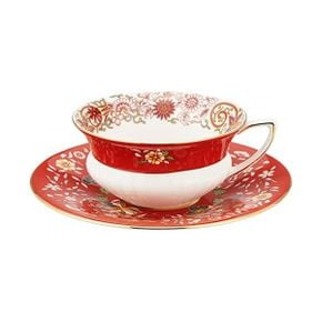 미국 웨지우드 찻잔 Wedgwood Wonderlust Orient Teacup Saucer Set 5 oz Crimson Jewel 1345425