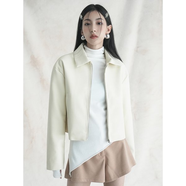 Basic Cropped Leather Jacket IVORY
