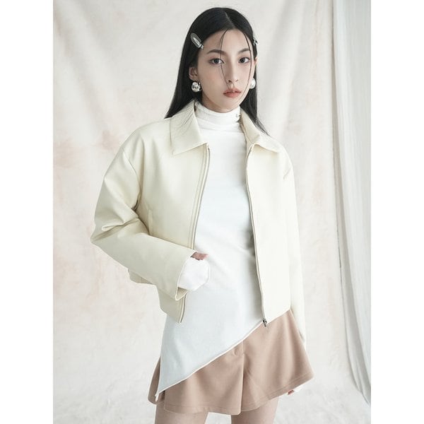 Basic Cropped Leather Jacket IVORY