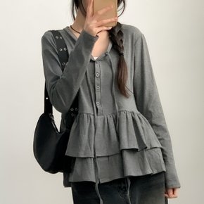 촉촉 리본 캉캉 프릴 레이어드 브이넥 가디건