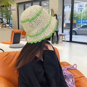 1+1 라탄 벙거지모자 여름 버킷햇 여성 여행 휴양지 밀짚 보넷