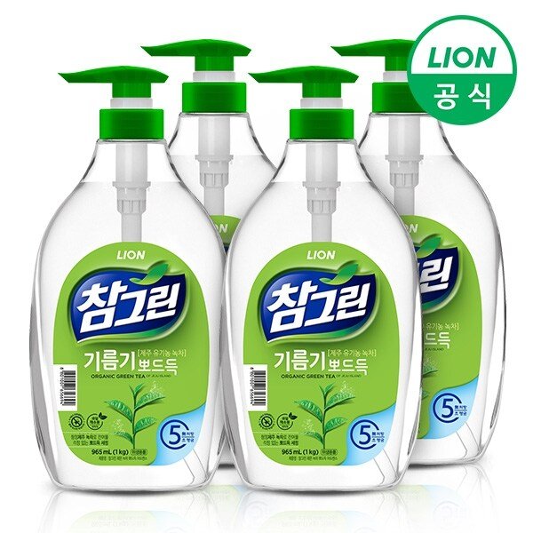 참그린 녹차 기름기 뽀드득 주방세제 1kg용기(펌프) 4개