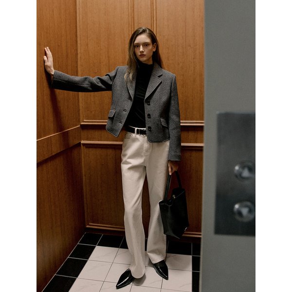 Slim Fit Wool Crop Blazer Charcoal AT5JAF039CC