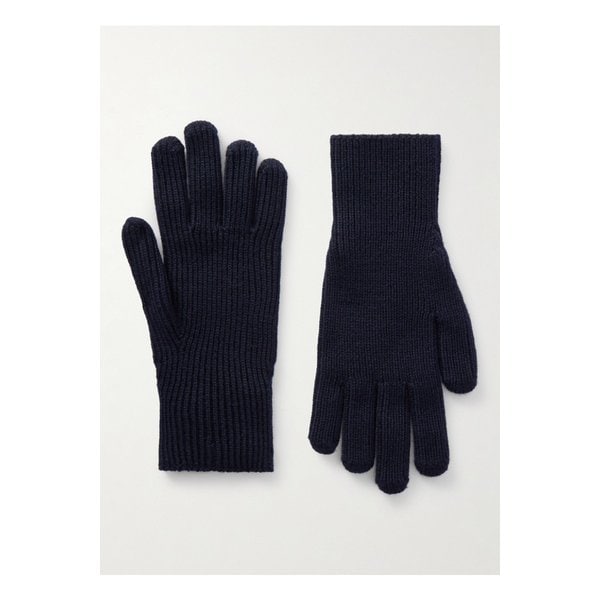 몽클레어 로고 아플리케 골지 버진 울 장갑 블루 46376663162925457