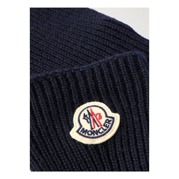 몽클레어 로고 아플리케 골지 버진 울 장갑 블루 46376663162925457