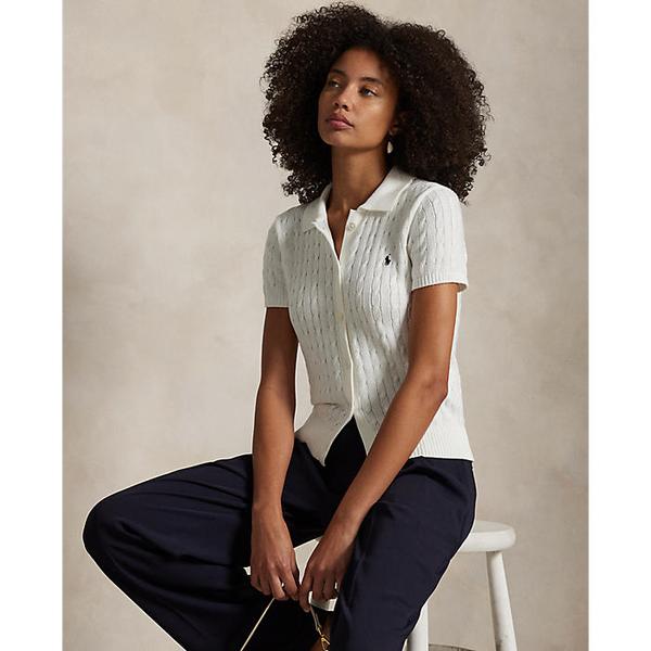 여성 케이블 코튼 숏 슬리브 폴로 카디건(WMPOSWENDW20362100)