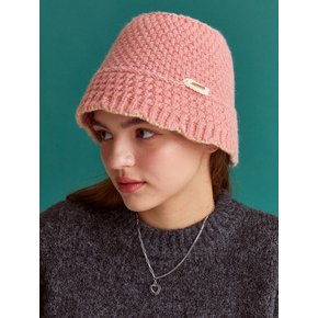 Soft pink knitted bucket hat