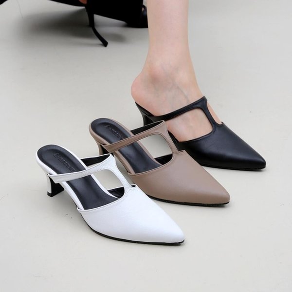 [옷자락] 여자 무지컬러 스트랩 트임 뮬 펌프스 구두