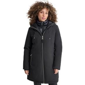 우먼 DKNY 디케이앤와이 Womens 후드 Bibbed 집 프론트 푸퍼 패딩 코트 - 블랙 9765982