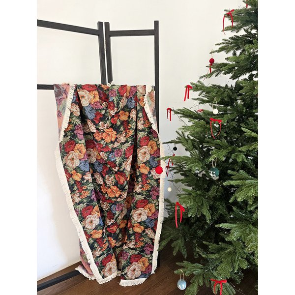 빈티지 플로럴 블룸 자가드 아트 블랭킷 소파커버