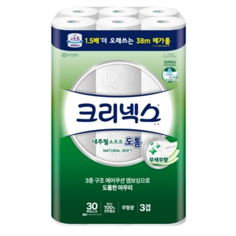  크리넥스 3겹 내추럴소프트도톰 38-30롤 (온)