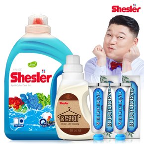 강호동의 쉬슬러 액상 세제 에이프릴 3.05L 1개+홈드라이전용 650ml 1개+치석케어 치약 100g 2개.