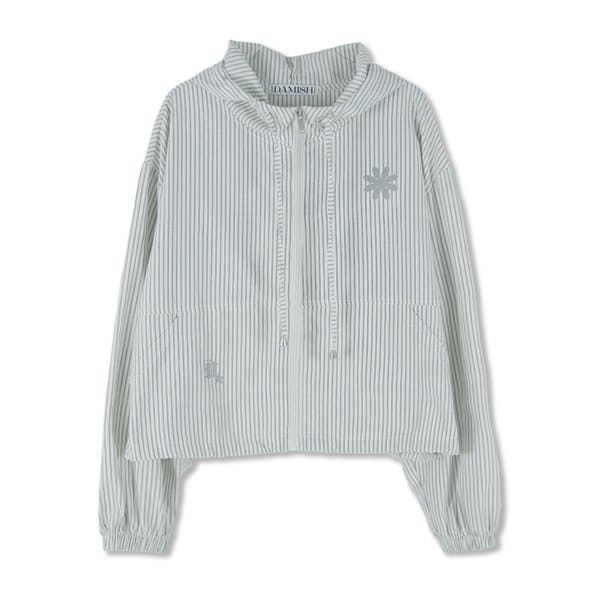 Reflective Flower Stripe Hoodie Zip-up_Cream
