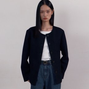 Over Pocket Tweed Jacket (Shine Navy)