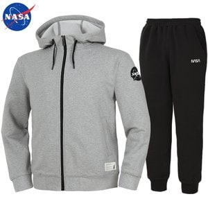 NASA 나사 남녀공용 세미 오버핏 후드집업+면 조거팬츠 상하세트 N-552UML+N-350PBK 빅사이즈