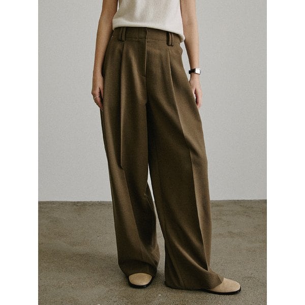 투턱 비조 와이드 팬츠_KHAKI BROWN