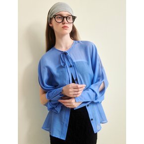 CHIFFON SEE-THROUGH SLEEVE DETAIL BLOUSE BLUE