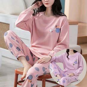 땡땡이 캐릭터 시보리 긴팔 파자마 상하세트 2컬러