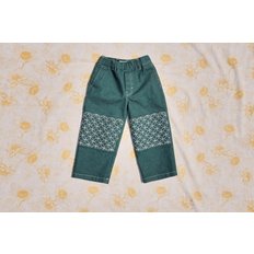 EMBROIDERY DOUBLE KNEE DENIM PANTS [GREEN]