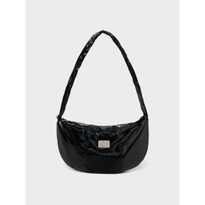 GLOSSY WAVE CROSS HANDLE BAG [BLACK]