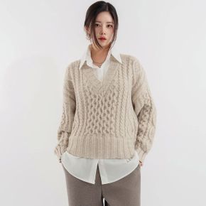 러비 셔츠 레이어드 케이블 니트_P441525788